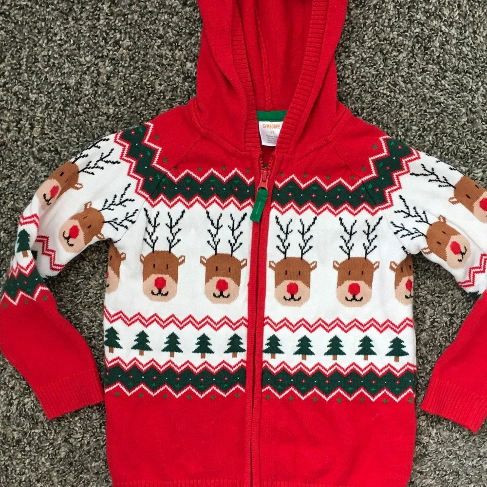 Gymboree Reindeer Zip-Up Hooded Sweater 5T